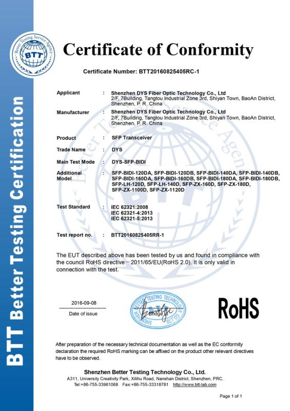 RoHS - Shenzhen DYS Fiber Optic Technology Co., Ltd.