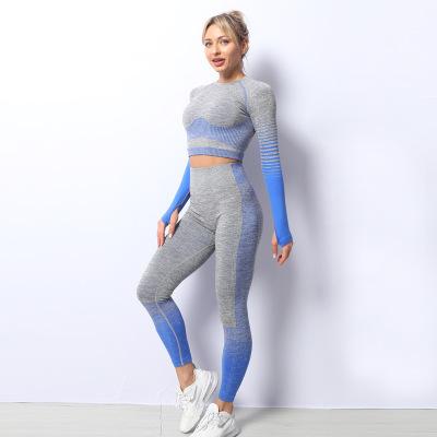 China TG31zipper Breathable Long Sleeve Crop Tops Seamless Woman High Fitness Gradient Sports Wear Gym Waist Yoga Set for sale