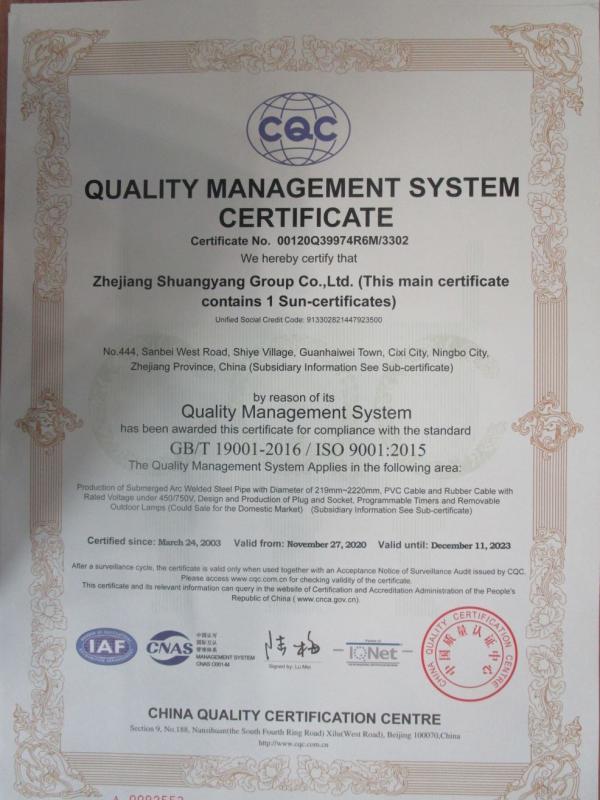 ISO9001 - Zhejiang Shuangyang Group Co., Ltd.