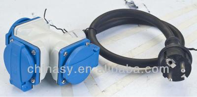 China Rubber Cable VDE CE , S 3 Way Germany Extension Plug / Multi Exension Cord IP44 for sale