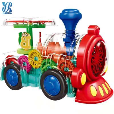 China 360 Degree Rotating Light Weight Electric Toy Electric Universal Transparent Gear Music Train Transparent Children's Car 360 Degree Rotating Transparent Car for sale