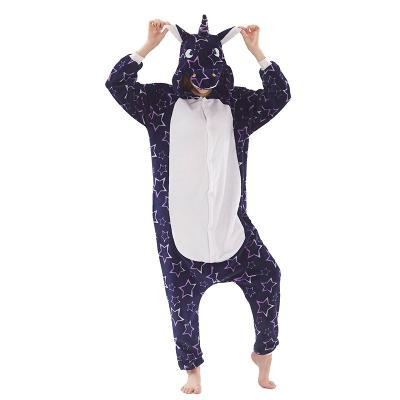 China Wholesale Thermal Flannel Adult Cartoon Winter Animal Purple Unicorn In Starry Sky Luminous Pajamas Homewear Sleepwear For Girls for sale