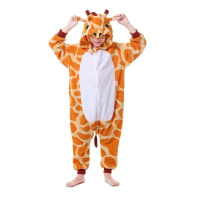 China Cartoon Kids Onesie Jumpsuit Animal Giraffe Romper Boys Girls Thermal Hooded Pajamas Suits Flannel Baby Rompers for sale