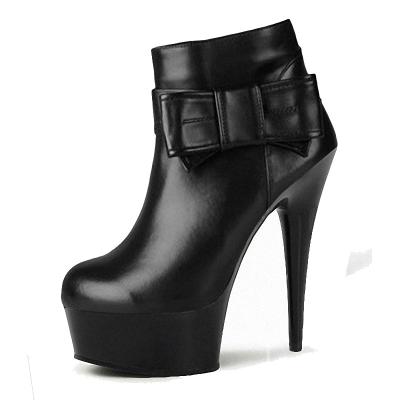 China Round 15 cm women's high heels alternative heel black bow 6 inch heel boots thin stripe short dance barre for sale