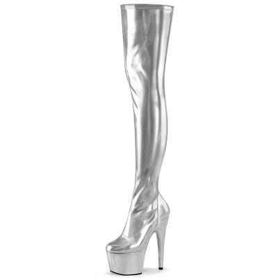 China Around 6 Inches Over The Knee Boots For Women Stripper Fetish Pole Dance Shoes Fetish High Heel Paint Peep Leather Toe Leather Painting 17CM for sale