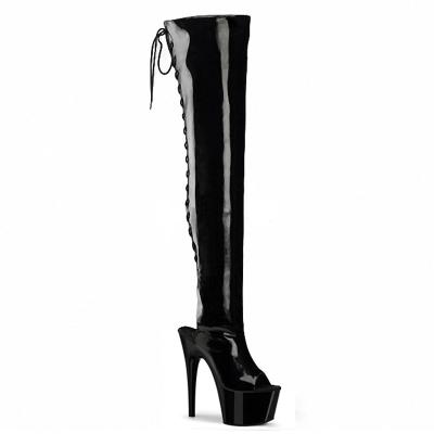 China Gothic Round Over - The Knee Boots 17cm Summer Sandal Boots Catwalk Shoes Cutout Lace Pole Dance Boots 7 Inch High Patterns Thigh Boots for sale