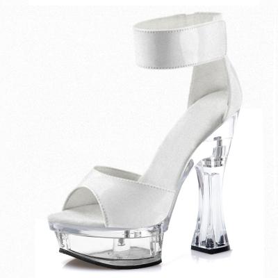 China CUSHIONING Crystal Big Toe Platform Stripper High Heels Club Thick Permeable Pole Dancing Fashion 14cm Heel Sandals for sale