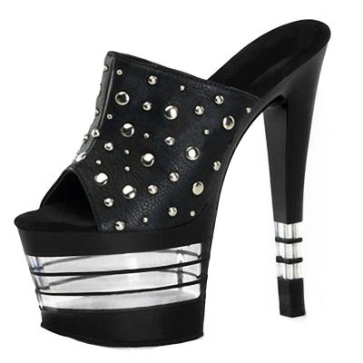 China SHOCK ABSORBING Rivet Transvestite Summer 17cm Toe Slip Permeable Sandals Black High Heels Gothic Women's Club Stiletto Non for sale