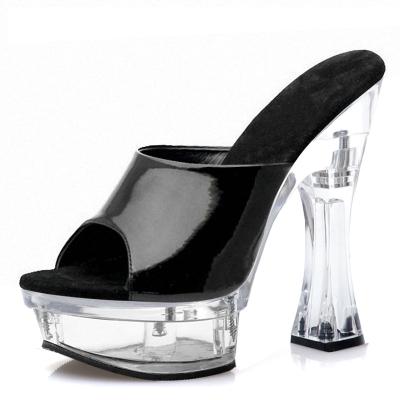 China CUSHIONING transparent 14cm thick platform high heel slippers nianzheni exotic crystal heel 5 inch demonias dancewear exotic shoes for sale