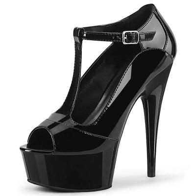 China New 15 cm Round Black Permeable Toe High Heels Pole Dance Shallow Gothic Club Women's Mouth High Heels for sale