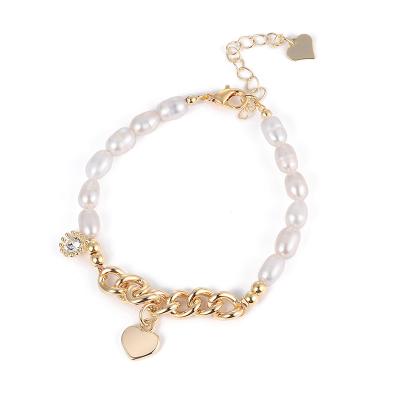 China Environmental Friendly Luxury Elegant 14K Gold Plated Copper Pearl Bracelet Adjustable Freshwater Bangle For Women for sale