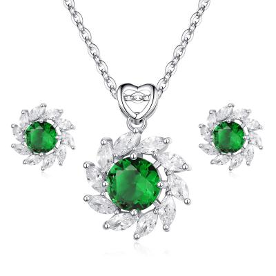 China Luxury Shiny Round Cut Environmental Friendly Emerald Wedding Bridal Jewelry Set for sale