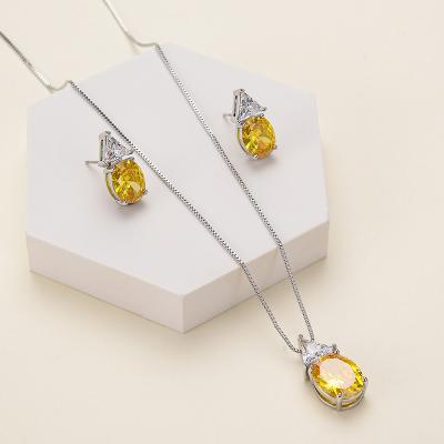 China Office/Career Trendy Yellow Silver Platinum D.C.A. Cubic Zircon Necklace And Earrings Jewelry Set for sale