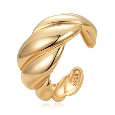 China 925 Sterling Silver 18K Gold Plated FASHIONABLE Chunky Minimalist Statement Ring Crescent Twisted Seal for sale