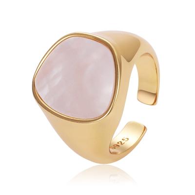 China Minimalist Environmental Friendly 925 Sterling Silver Gold Plated Natural Shell Stone Open Jewelry Ring For Women for sale