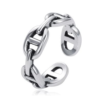 China Creative 925 Sterling Silver Open Finger Ring High Quality New Personality Design Pig Nose Chain Ring for sale