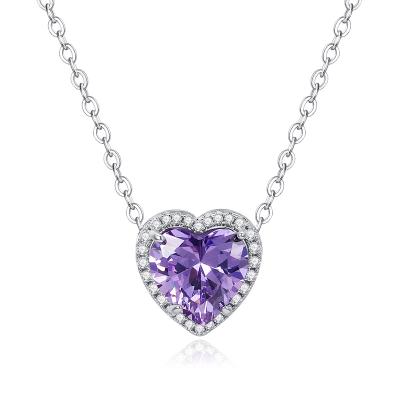 China Environmental Friendly Purple Rhinestone Lady Charm Chain Jewelry Dress Women Heart Crystal Pendant Necklace for sale