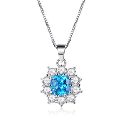 China Sea Romantic Luxury Brilliant Blue Gemstone Zircon Jewelry Choker Temperament Pendant Necklace For Women Girls for sale