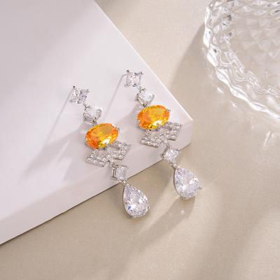 China New Arrival CLASSIC CZ Crystal Wedding Earrings Geometric Style Teardrop Zircon Long Drop Earrings for sale