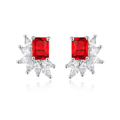 China Unique Women Bling Red CZ Diamond Stud Earrings Vintage Fashion Zircon Earring Jewelry for sale