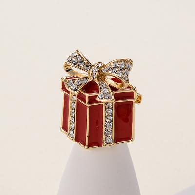 China Wholesale Environmentally Friendly Alloy Brooch Series Elements Christmas Gift Box Shape Christmas Jewelry Brooch for sale