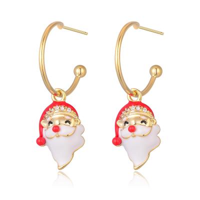 China Environmental Friendly Copper Gold Plated Santa Claus Hoop Earring Christmas Jewelry Women Earrings for sale