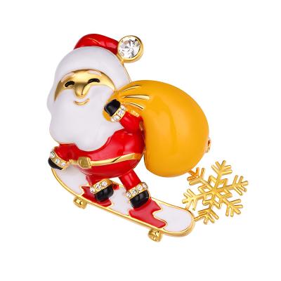 China Cartoon Environmental Friendly Design Christmas Gift Dripping Oil Santa Brooch Enamel Jewelry for sale