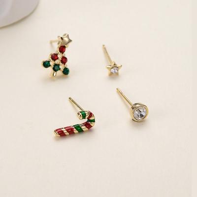 China Wholesale Environmentally Friendly Christmas Gift Jewelry Christmas Shooting Star CZ Rainbow Stud Earrings Set For Women for sale