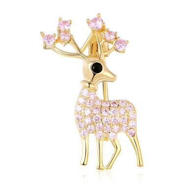 China Sika Environmental Friendly Animal Deer Series Delicate Design Fashion CZ 14K Gold Synthetic Brooch New for sale