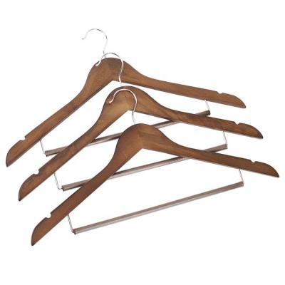 China Hot Sale Eco-Friendly Cabinet Swivel Hook Cut Notches Shirt Hangers Natural Wooden Suit Hangers for sale