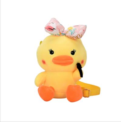 China Newspaper Used Duck Shaped Backpack New Style Cute Yellow School Bag Shoulder Bag New Fashion Girl Wholesale Bag for sale