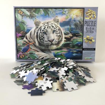 China Cartoon Toy 24x18 Inch Animal Paper Puzzle 3D Custom Printing 500 Pieces Tiger Jigsaw Puzzles 3D for sale