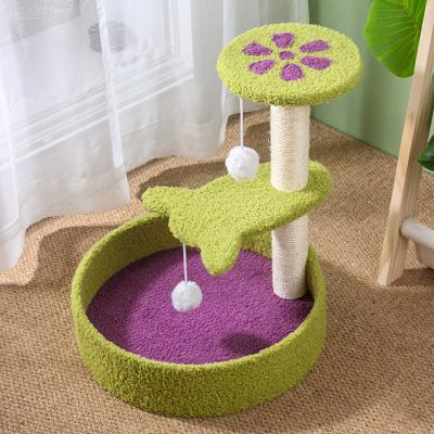 China Hot Selling Scratch Style Home Living Natural Natural Sisal Small Wooden Pet Furniture Scratching Post Cat Tree Tower for sale