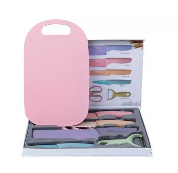 China Sustainable Multifunctional Cutting Board 7-Piece Gift Box Knife Set and Wheat Straw 6-Piece Knife Set Cooking Knife Gift Box Set for sale