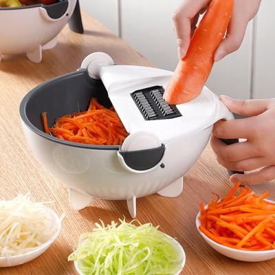 China Sustainable Multifunctional Manual Vegetable Cutter Slicer 9 1 Wet Fruit Vegetable Cutter Grater Vegetable Shredder Drain Basket for sale