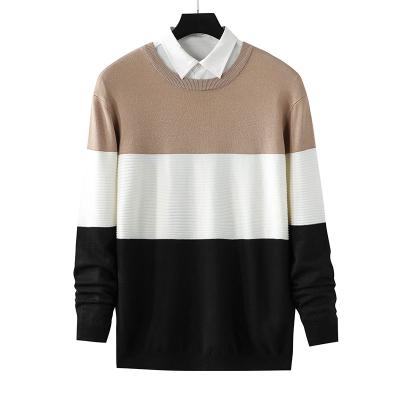 China Anti-Wrinkle Customized Wholesale Casual Unisex Color Block Quilting Winter Heavy Sweaters Stripe Pullover Sweater Mens Sweater for sale