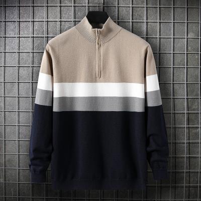 China striped casual sweater men's clothing manufacturer Anti-wrinkle half-zip cardigan pullover long sleeve unisex sweater unisex for sale