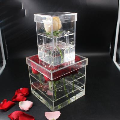 China Viable Clear Acrylic Flower Rose Box With Lid Wholesale Acrylic Chocolate Box Acrylic Flower Box With Holes for sale