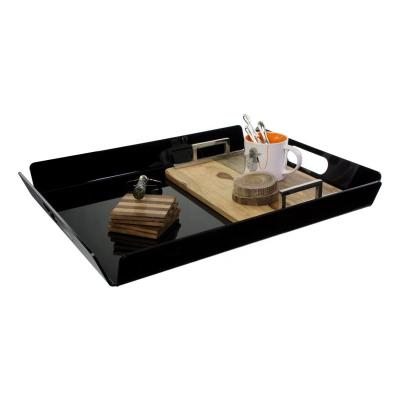 China Factory Wholesale Custom Large Modern Black Rectangle Hotel Amenity Tray Bed Acrylic Serving Tray With Handles 24