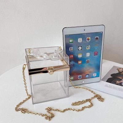 China Hot Sale Cute New Arrivals Motion Sensing Box Purse Clear Handbag Box Women And Girls Clear Clutch Clips Bags With Handle Handbags For Women for sale