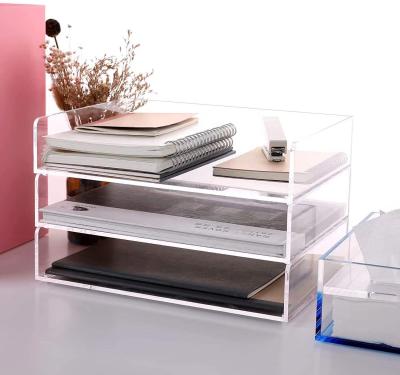 China Wholesale Custom Clear Crystal Plexiglass Lucite Letter Tray Desk Organizer Clear Paper Stackable Tray New Arrival Factory Acrylic Plastic Manufacturing for sale