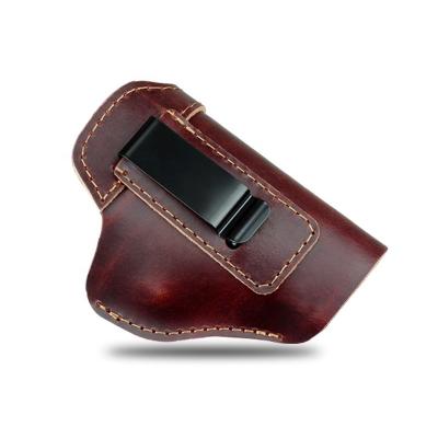 China Outdoor Tactical Leather Portable Leather Holster Stealth Use Cowhide Waist G17 Tactical Suction Quick Hunting Holster for sale