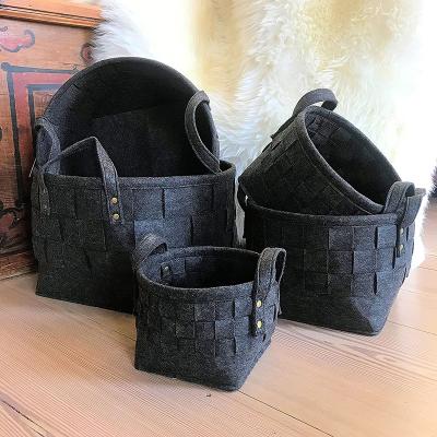 China Sustainable Whole House Cozy Worlds Home Storage Bin Woven Felt Baskets In Charcoal for sale