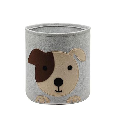 China Viable Felt Storage Bag With Cylindrical Handle Shape In Living Room Or Bedroom Storage Bags With Cute Doggy for sale