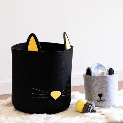 China Large Animal Felt Live Animal Viable Basket Storage Basket Laundry Hamper Organizer with Cat Design for Toys Clothes Basket for sale