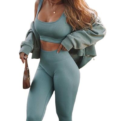 China Hot Sale Dropshipping Breathable Custom Logo Women Gym Seamless Ribbed Sports Wear Organic Fitness Clothing Yoga Wear Set for sale