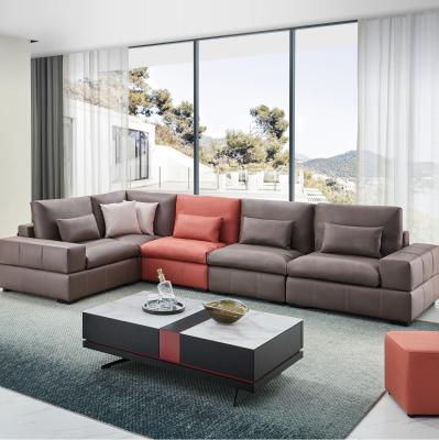 China (Others) New Modern Adjustable Living Room Furniture Brown And Orange Micro Fiber Sectional Sofa BY8165 for sale