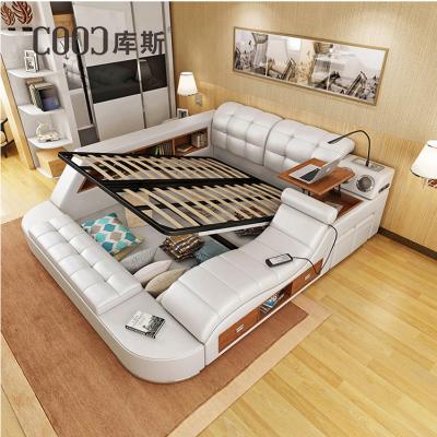 China Wireless Audio Hydraulic Queen Height Storage Support Massage Bed Comfortable Warm Saling Leather Multifunctional Bed Speaker With Filling for sale