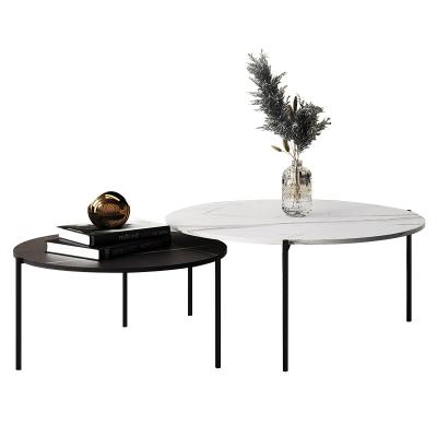 China Slate Iron Simple Round Slate Coffee Black Side Nordic Living Room Tea Table Home Marble Set for sale