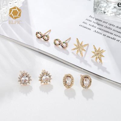 China Cute Bohemian Elfic stud earrings heart star shape 14k gold plated zircon fashion jewelry moda copper joyeria aretes de oro for sale